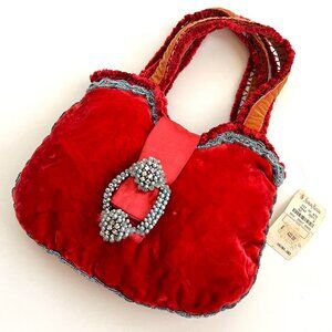 VOYAGE Red Silk Velvet Handbag Tote Purse Vintage late 1990s
